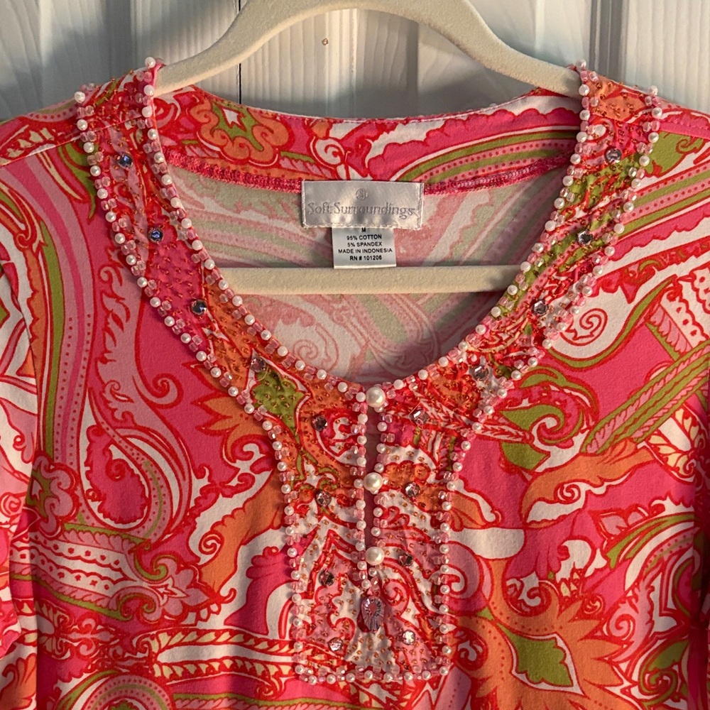 Soft Surroundings Vibrant Beaded Paisley Top